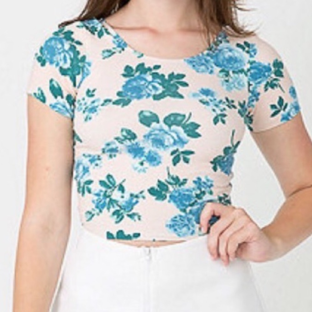 American apparel blue floral crop top